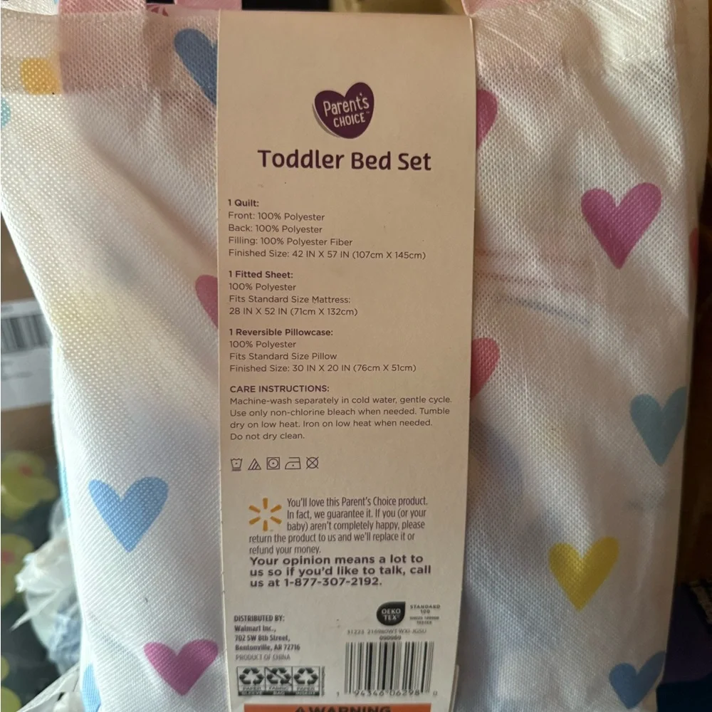 Parent's Choice Heart Pattern Toddler Bed Set - Pink, Blue, Yellow